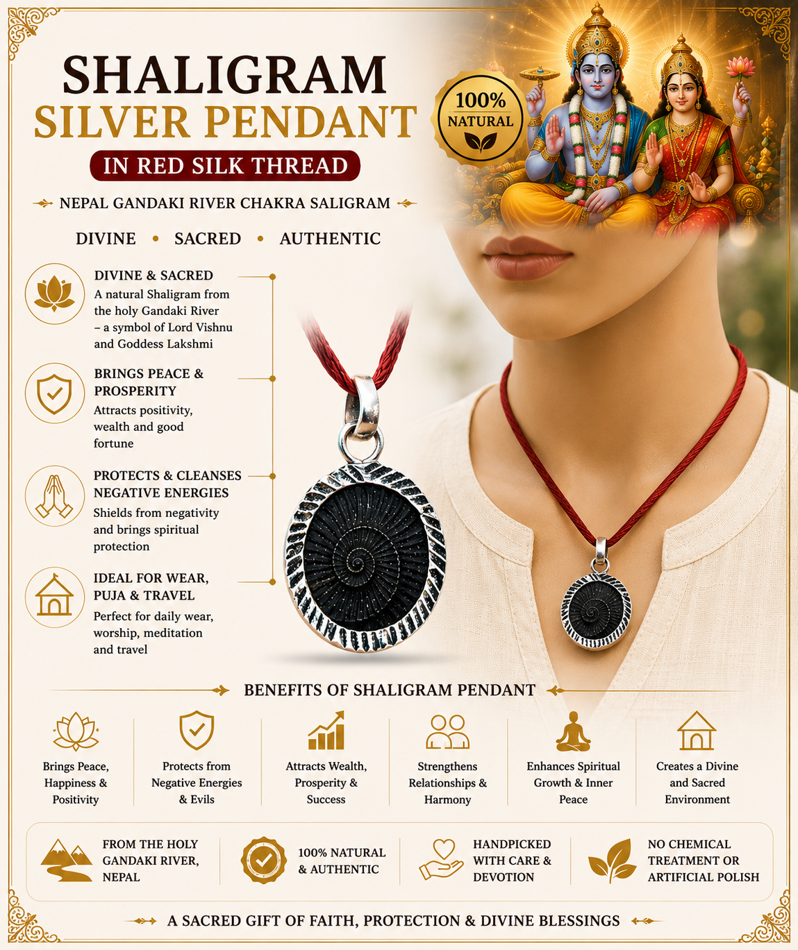 SHALIGRAM PENDANT by Gangtarang®: In Pure Silver | Made from Nepal Gandaki River Shaligram 2 shaligram pendant infographics