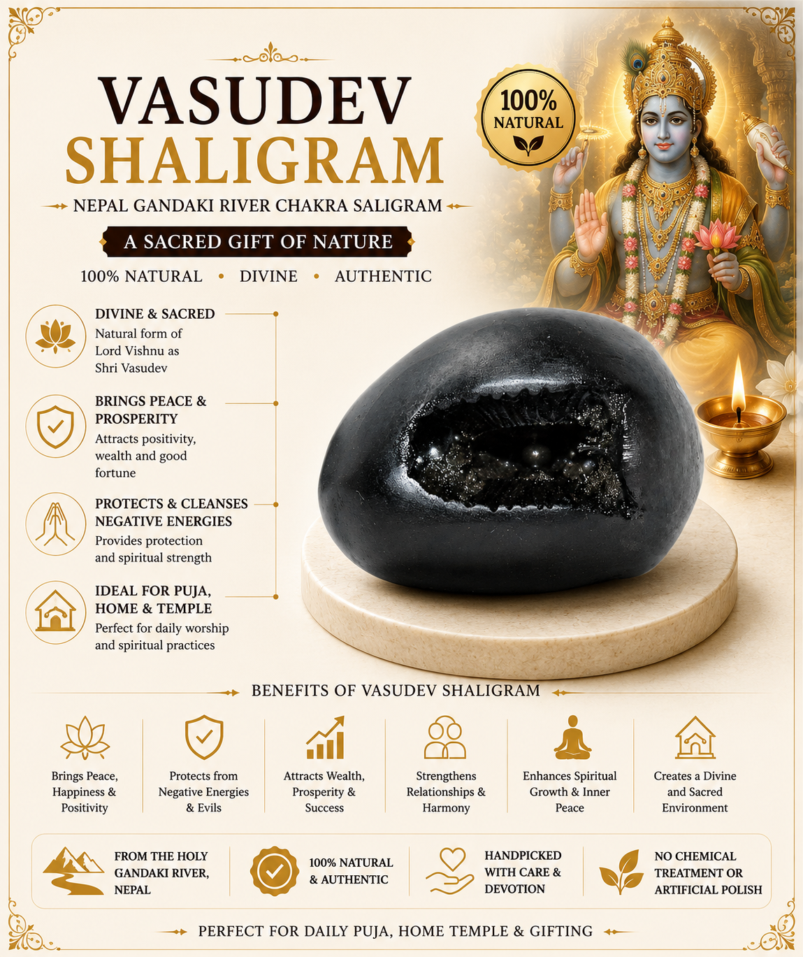 VASUDEV SHALIGRAM by Gangtarang®: Invites Divine Blessings - Shaligram from Nepal Gandaki River 2 vasudev shaligram infographics
