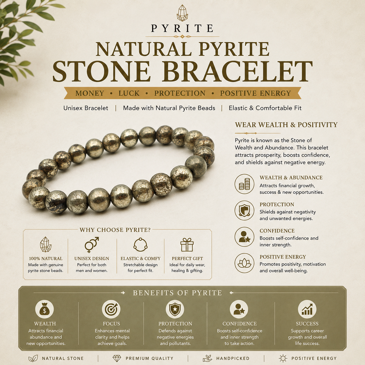 PYRITE BRACELET (Diamond Cut) by Gangtarang® with Lab Certificate 2 pyrite bracelet infographics
