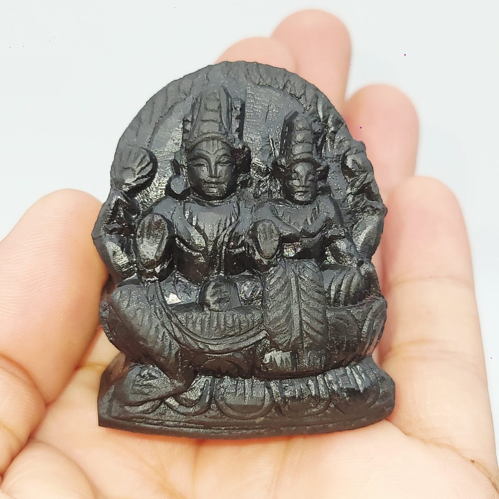 LAKSHMI NARAYAN IDOL CARVED ON REAL SHALIGRAM (100% NATURAL SUDARSHAN) by Gangtarang™ - Image 3