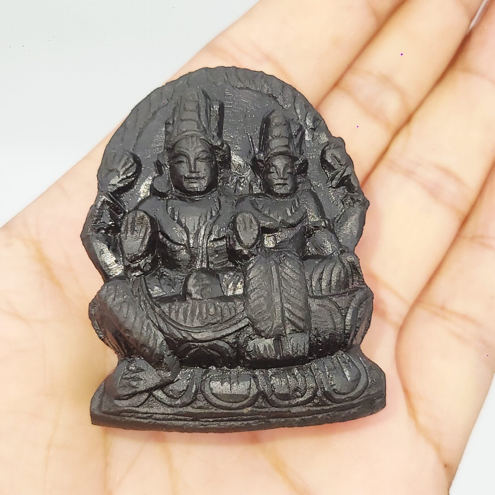 LAKSHMI NARAYAN IDOL CARVED ON REAL SHALIGRAM (100% NATURAL SUDARSHAN) by Gangtarang™ - Image 5