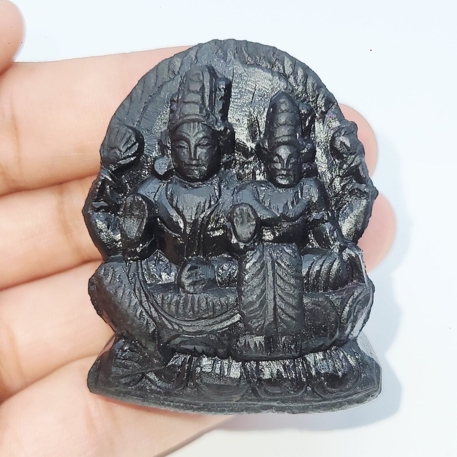 LAKSHMI NARAYAN IDOL CARVED ON REAL SHALIGRAM (100% NATURAL SUDARSHAN) by Gangtarang™ - Image 6