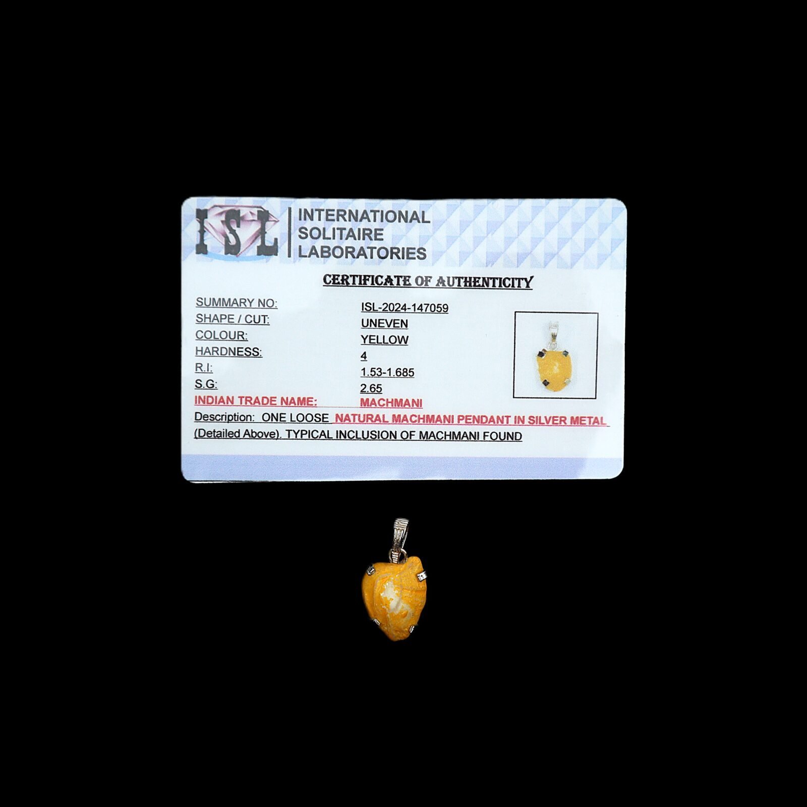 yellow machh mani pendant